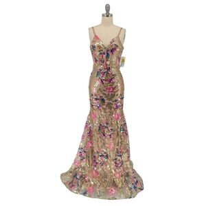 NEW Dear Moon Sequins Mermaid Gown Pink Gold 0 formal gala wedding evening prom
